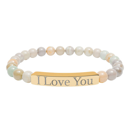 I Love You engraved stone stretch bracelet | Natural stone beaded bracelet - TRV