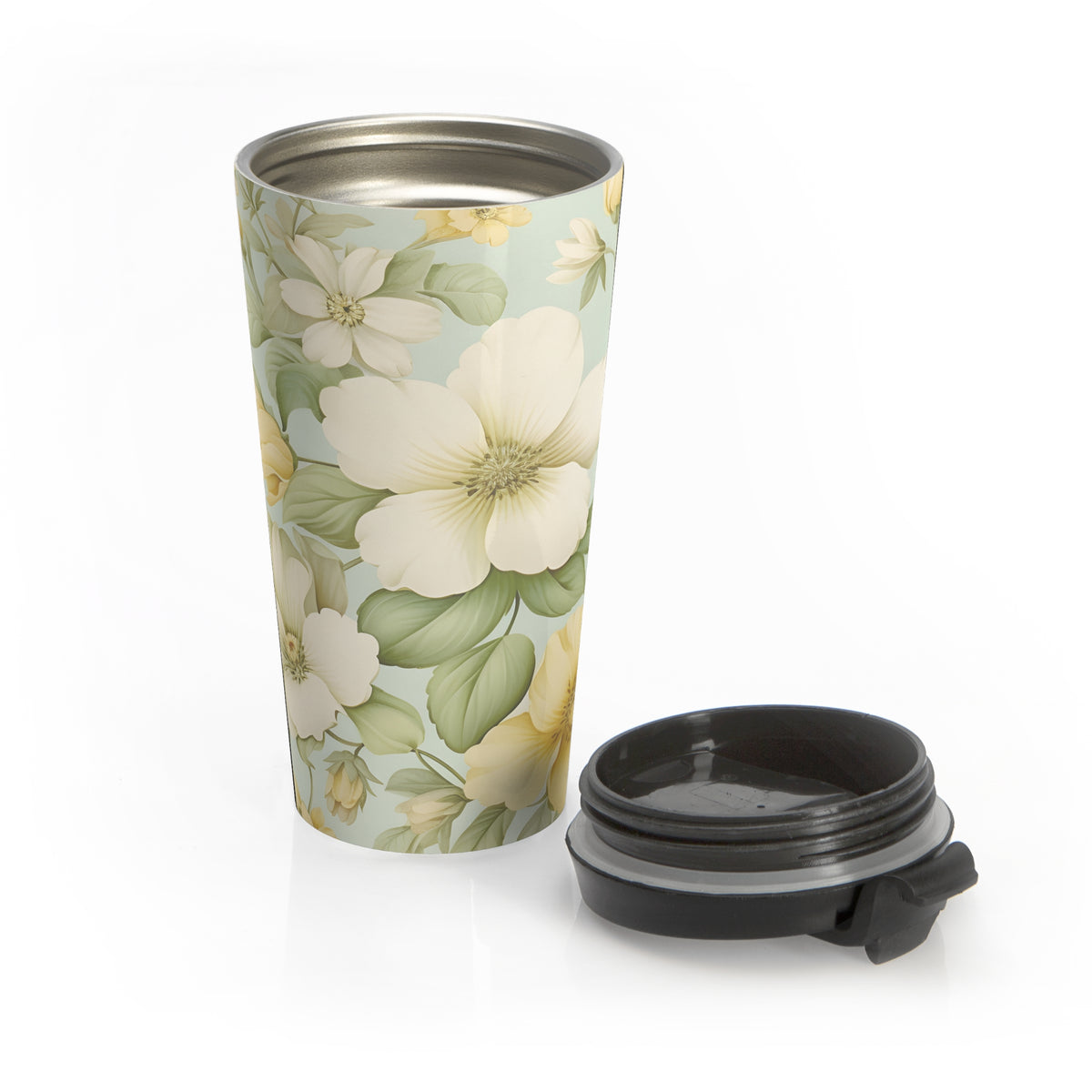 Yellow dogwood floral 15oz insulated stainless steel travel mug - view 5