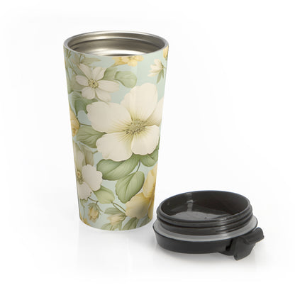 Yellow dogwood floral 15oz insulated stainless steel travel mug - view 5