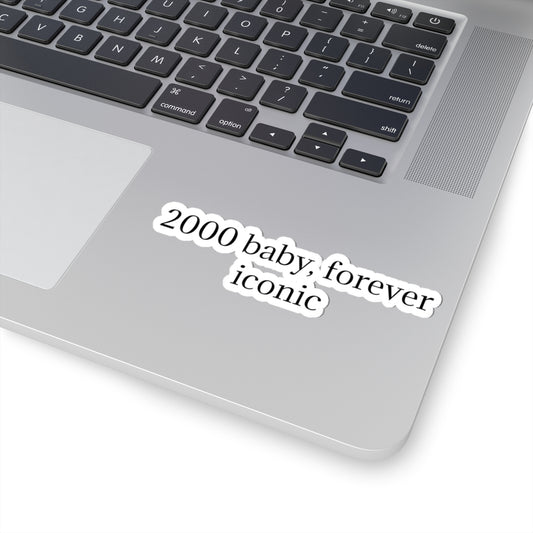 Retro Y2K Baby Forever icon kiss-cut sticker on paper, featuring bold quote design from Printify.