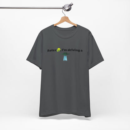 Alien Driving Unisex Tee - Fun Casual Shirt, Gifts for UFO Lovers, Quirky Humor T-Shirt, Perfect for Road Trips, Unique Birthday Present