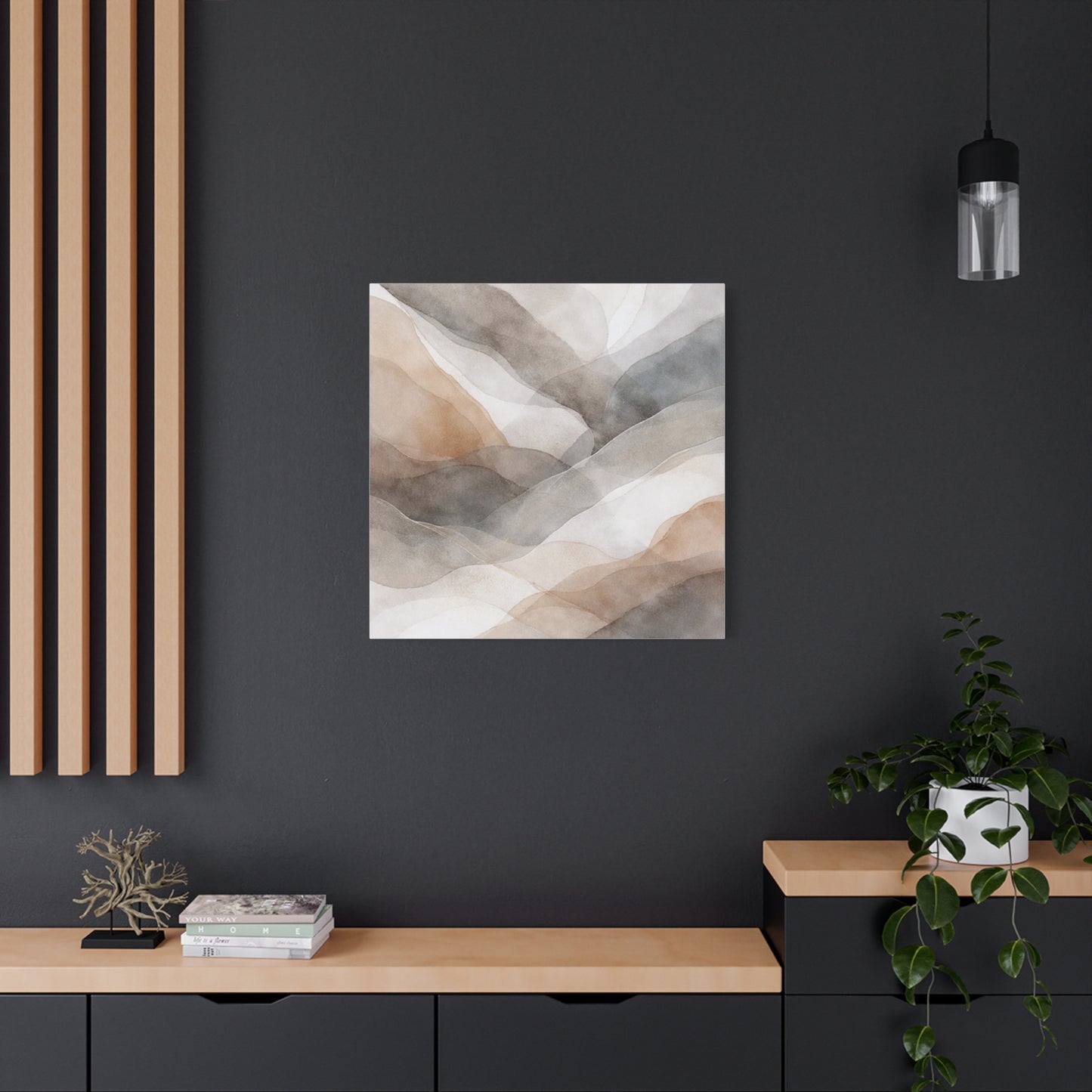 Neutral Abstract Watercolor Waves Canvas