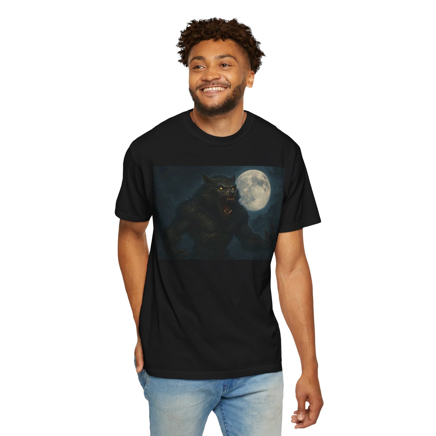 Moonlit Werewolf T-shirt, Unisex Horror Tee, Halloween Gift, Gothic Apparel, Graphic Tee, Nighttime Fantasy Wear
