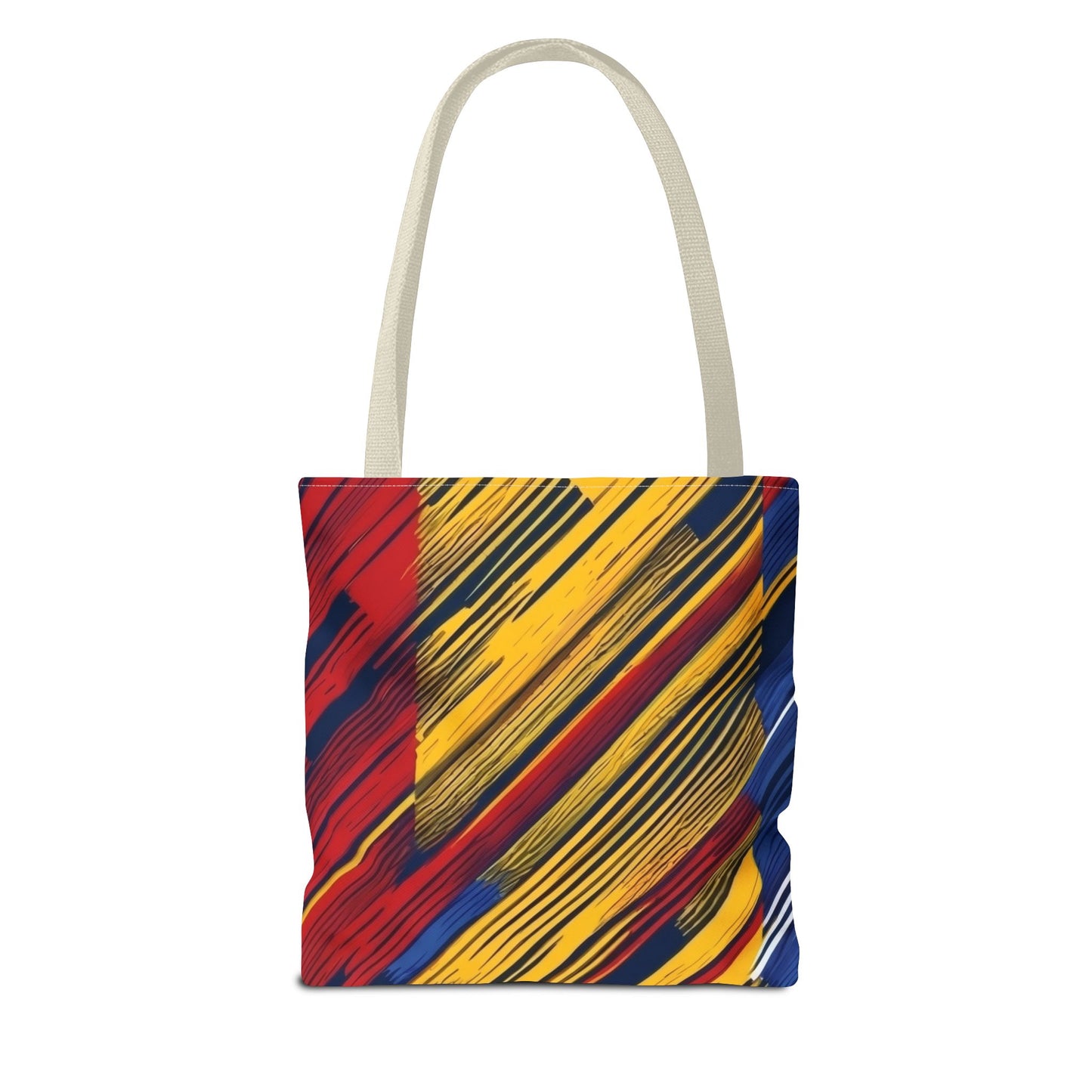 Abstract Brushstroke Tote Bag - Bold Red, Yellow & Blue All-Over Print