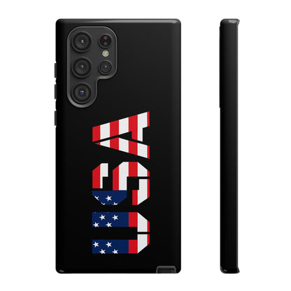 Printify USA phone case featuring a patriotic American flag design, durable tough case for smartphones.