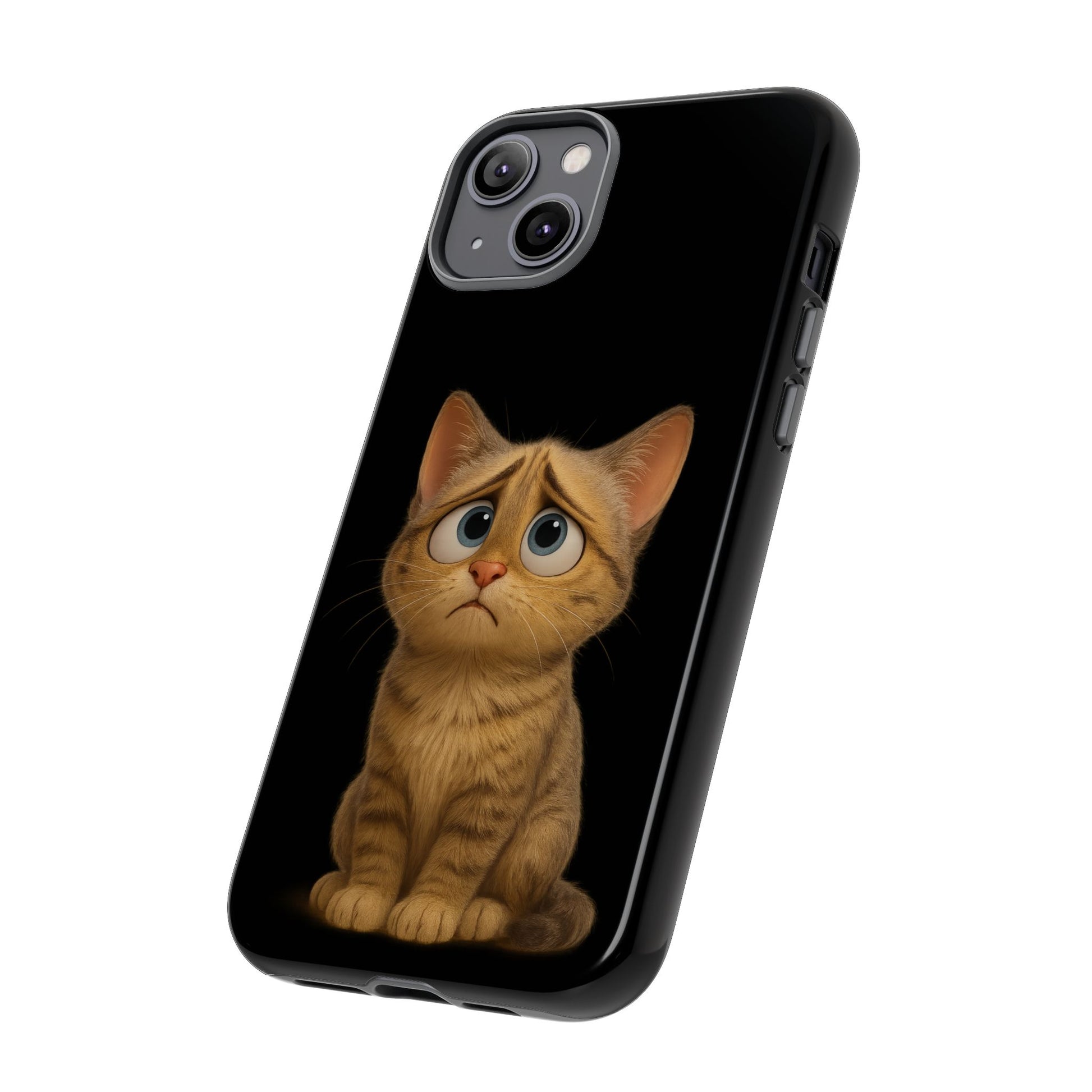 Cute sad kitty print phone case for iPhone, protective and stylish cat-themed accessory by Printify.
