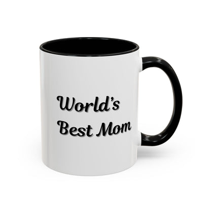 Black-Trim ceramic coffee mug with "World's Best Mom" text, ideal for Mother's Day, by Printify.