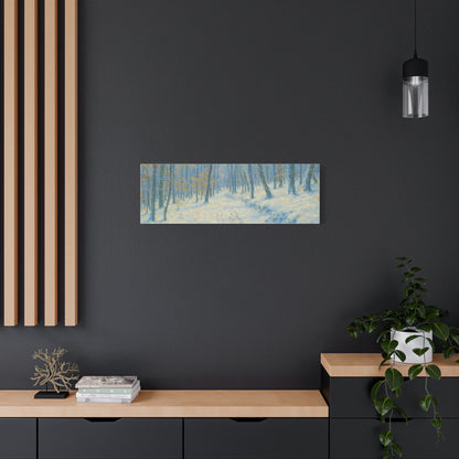 Winter woodland canvas print by Printify featuring a snowy forest scene on matte stretched wall art.