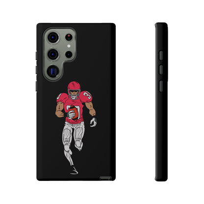 Black football player tough phone case for iPhone, protective sports-themed case with athletic design by Printify.