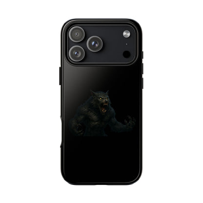 Werewolf phone case with dark monster graphic, tough protective design, fits smartphone models for durable, stylish protection.