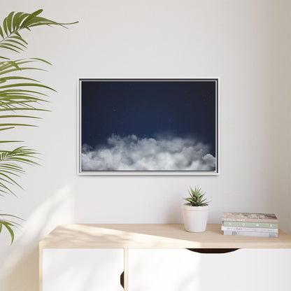 Framed night sky clouds matte canvas wall art showcasing starry sky scene, by Printify for celestial home decor.