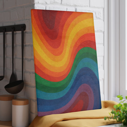 Glass Cutting Board — Retro Rainbow Wave Tempered Glass Chopping Board