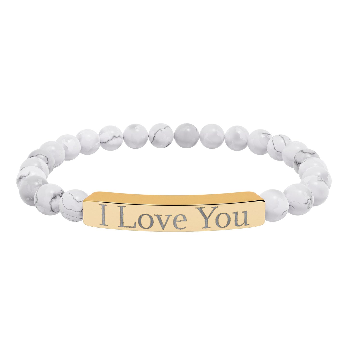 Natural stone stretch bracelet engraved with 'I Love You', stylish accessories by Printify featuring smooth stones and elastic band.