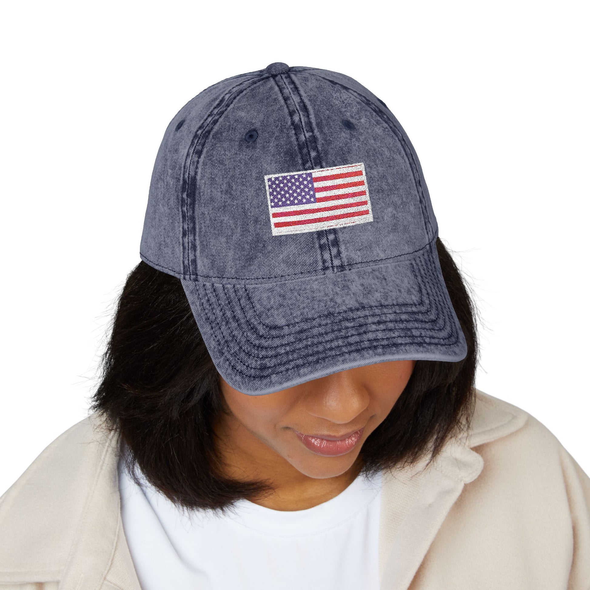 Embroidered Vintage Cap with USA Flag Design - TRV