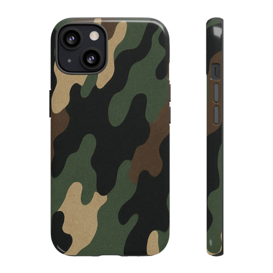 Military green camo tough phone case by Printify, rugged protective cover designed for durability and style.