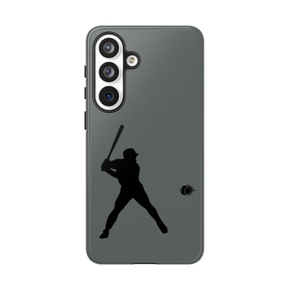 Black baseball silhouette tough phone case for iPhone, protective sporty design by Printify, features a baseball graphic on the back.