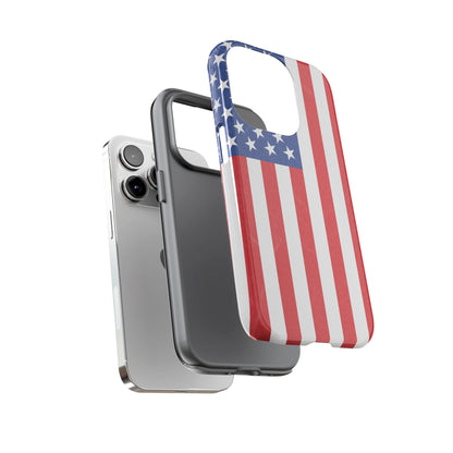 American flag tough phone case for iPhone and Samsung, patriotic protective cover with durable design by Printify.