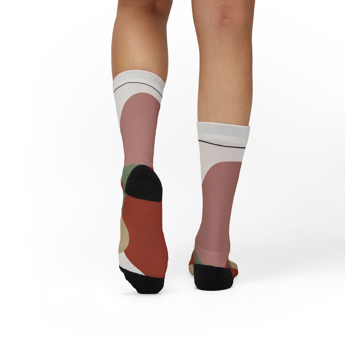 Abstract Geometric Floral Sublimation Socks | Colorblock Crew Socks