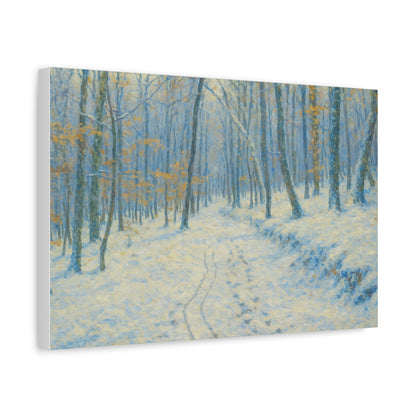 Winter woodland canvas print by Printify featuring a snowy forest scene on matte stretched wall art.