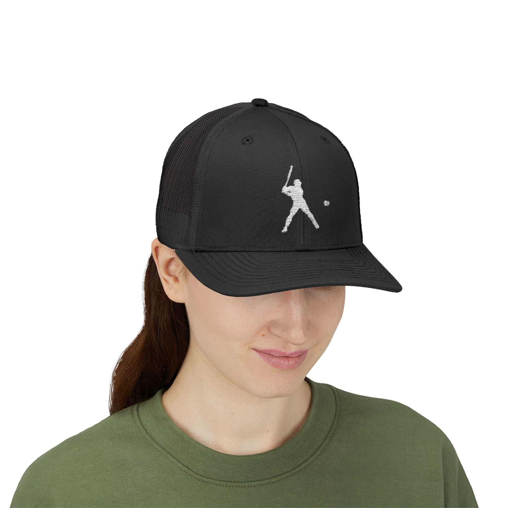 Vintage batter silhouette baseball snapback trucker cap by Printify, featuring classic design and adjustable snap closure.