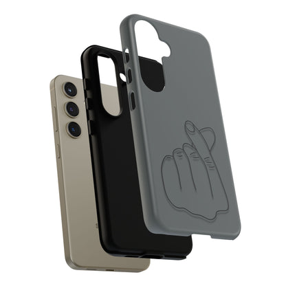 Silicone phone case with embossed Korean finger heart design, compatible with smartphones, by Printify.