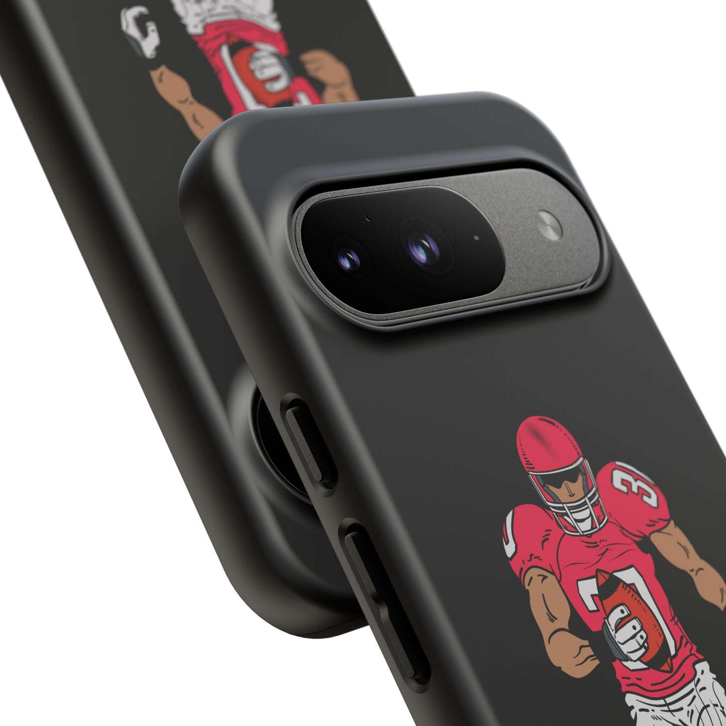 Black football player tough phone case for iPhone, durable protective sports design by Printify.