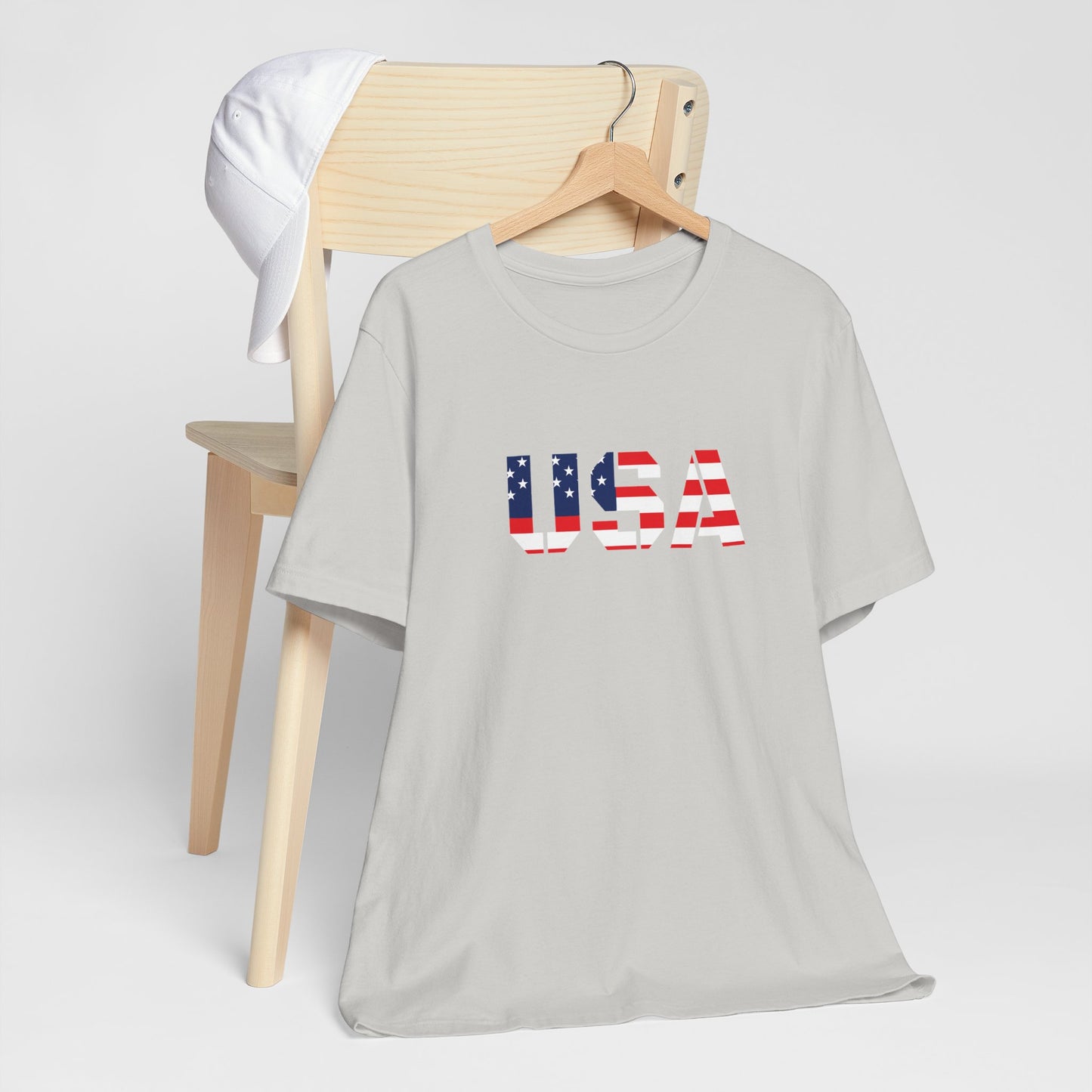 USA Flag Text Tee — Patriotic Fourth of July T-Shirt