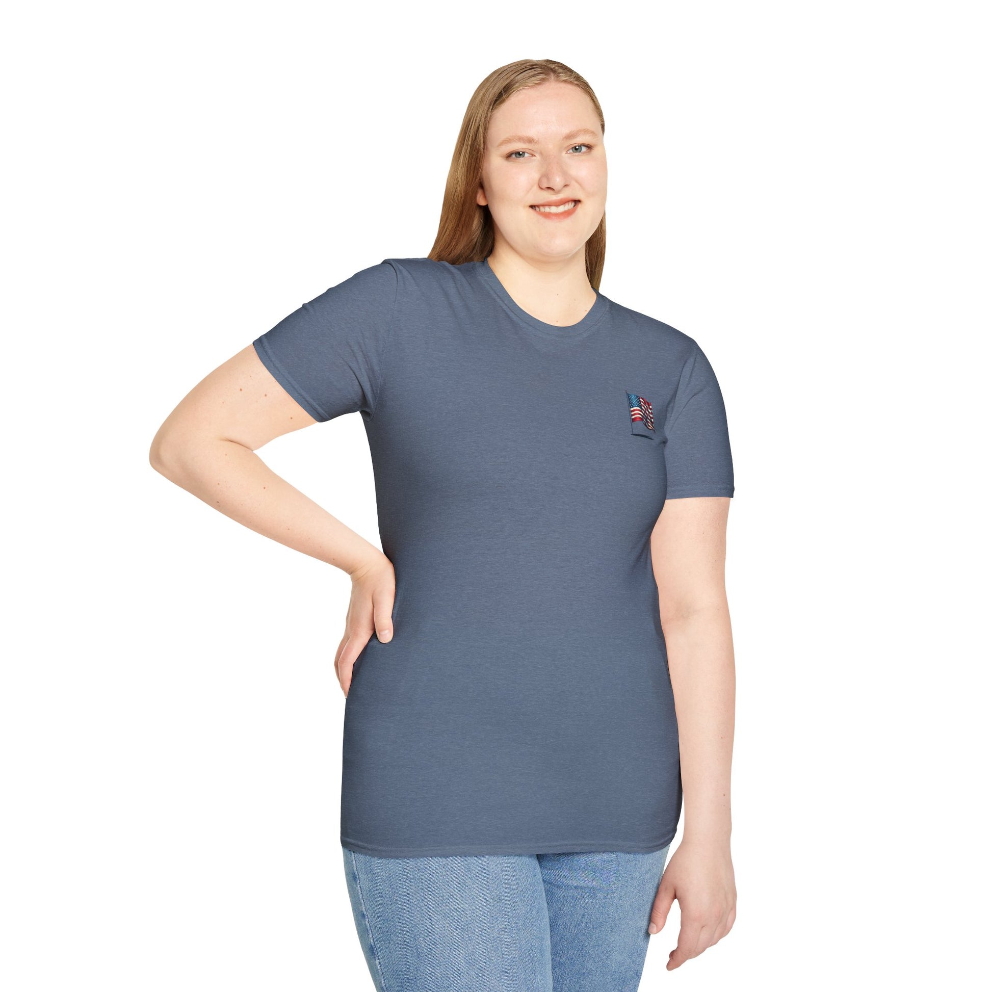 Patriotic Unisex Softstyle T-Shirt, American Flag Tee, USA Pride Shirt, Perfect for Independence Day, Casual Wear - TRV