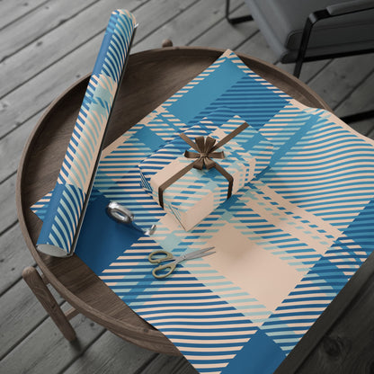 Blue Plaid Wrapping Paper Roll – Classic Plaid Gift Wrap for Birthdays & Holidays