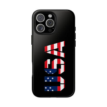 USA patriotic American flag tough phone case by Printify featuring a bold flag design for iPhone and Android devices.