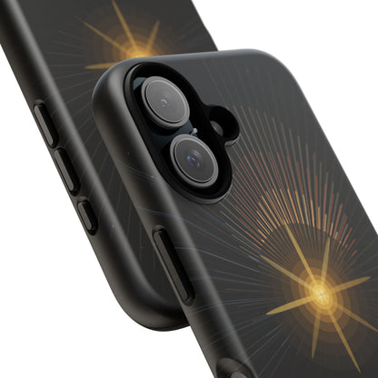 Tough Cases - Radiant Star Phone Case, Protective Black Shockproof Cover with Golden Light Design