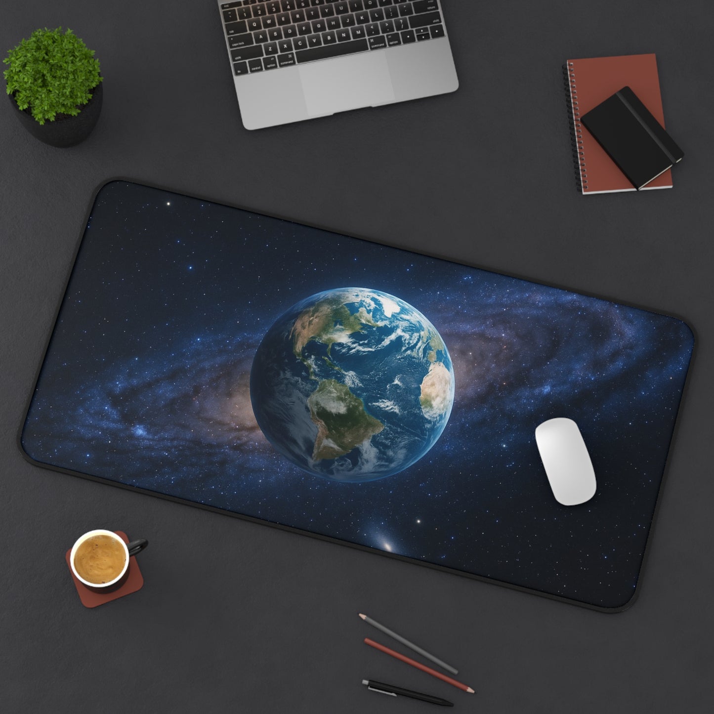 Earth in Galaxy desk mat featuring a space-themed planet design, ideal for mousepads and desk accessories.