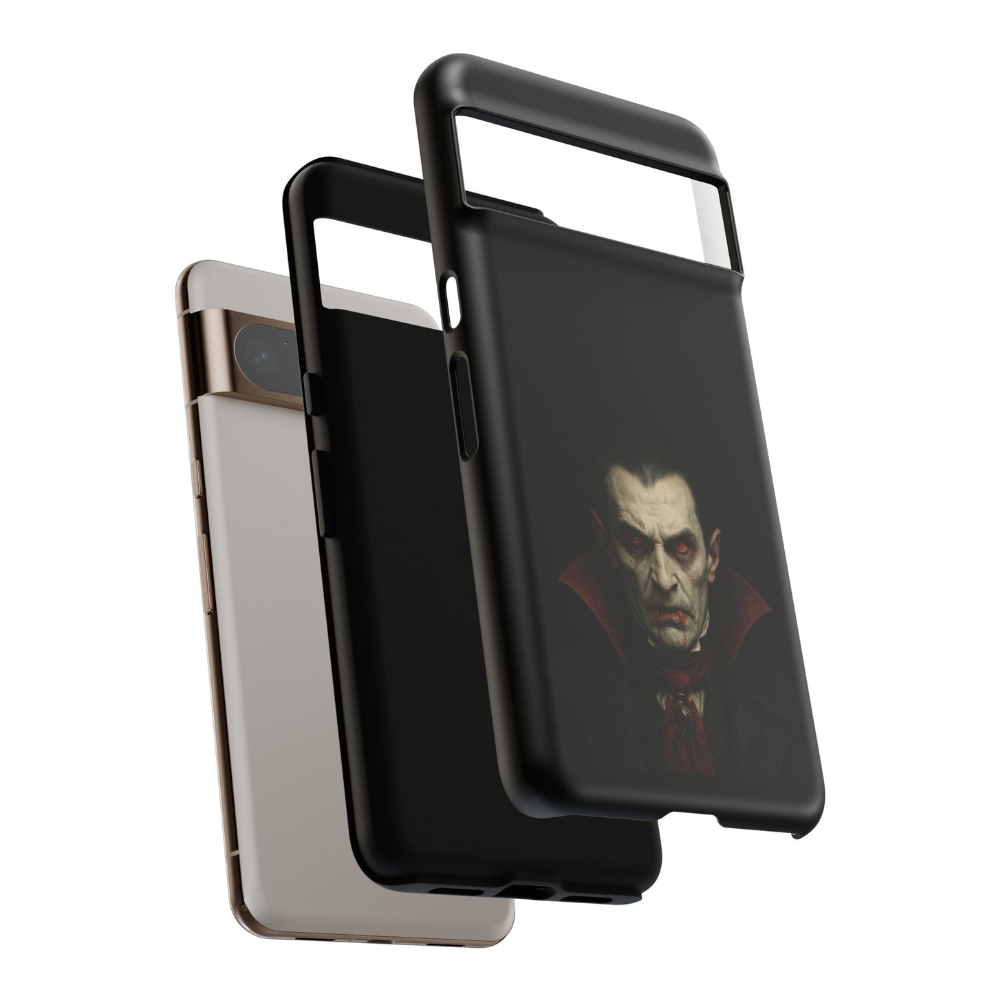 Gothic vampire portrait phone case for iPhone featuring Dracula horror design, made by Printify.