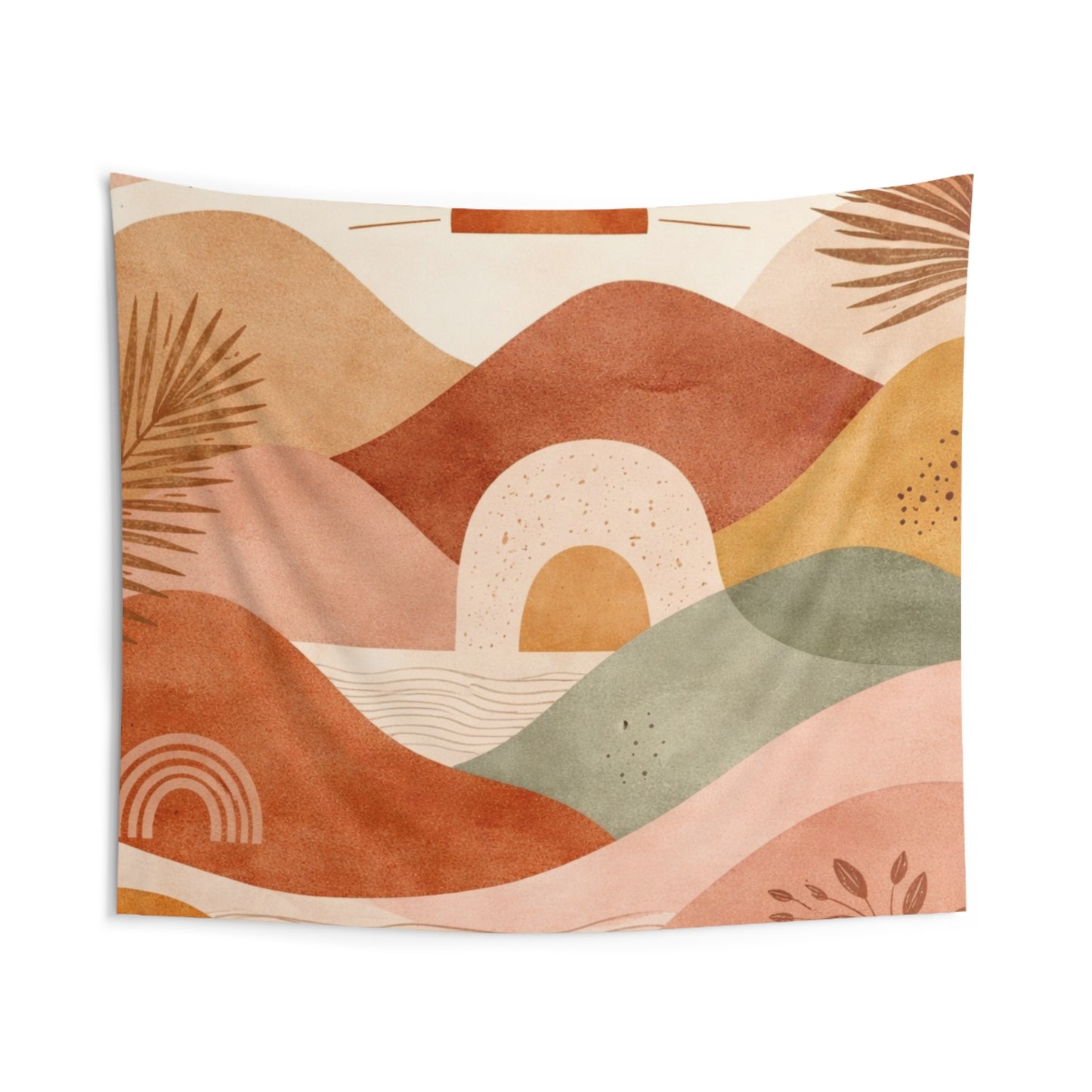 Boho Sunset Wall Tapestry — Abstract Earth-Tone Landscape Décor