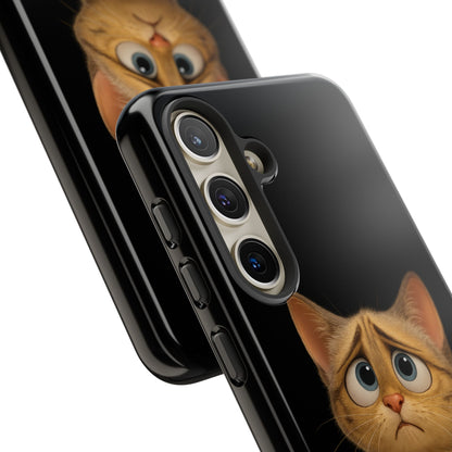Cute sad kitty print on a protective iPhone case by Printify, featuring a colorful, artistic cat design for phone protection.