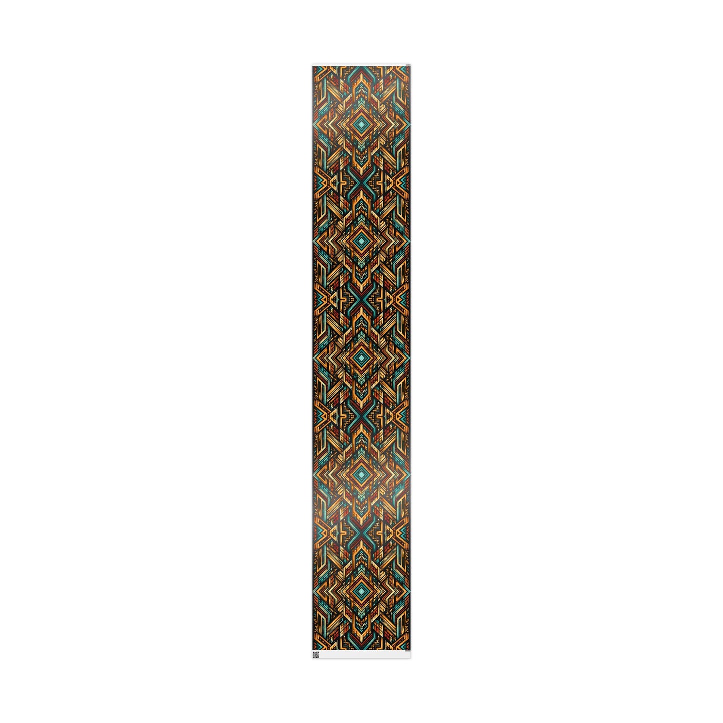 Geometric Boho Wrapping Paper Roll — Teal & Burnt Orange Tribal Pattern