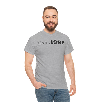 Unisex Heavy Cotton Tee - Est. 1995, Vintage Birthday Gift, Customizable Tee, Retro Unisex Shirt, Casual Everyday Wear