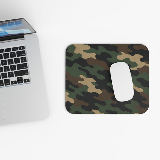 Military green camouflage rectangle mouse pad by Printify, military camo desk mat with camo pattern for computer desk setup.
