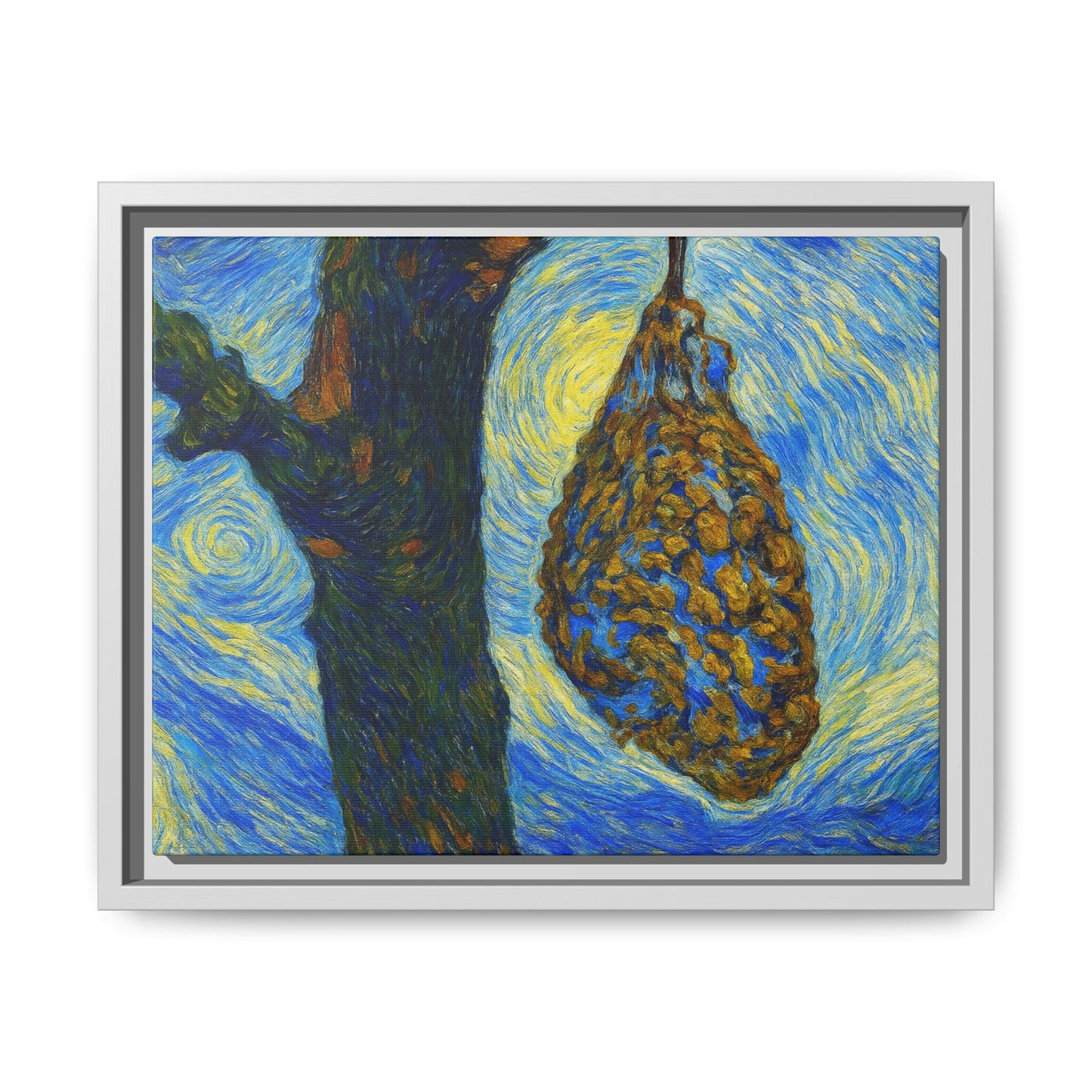 Framed matte canvas art of a starry nut cluster with dried plum colors, by Printify, showcasing detailed botanical artwork.