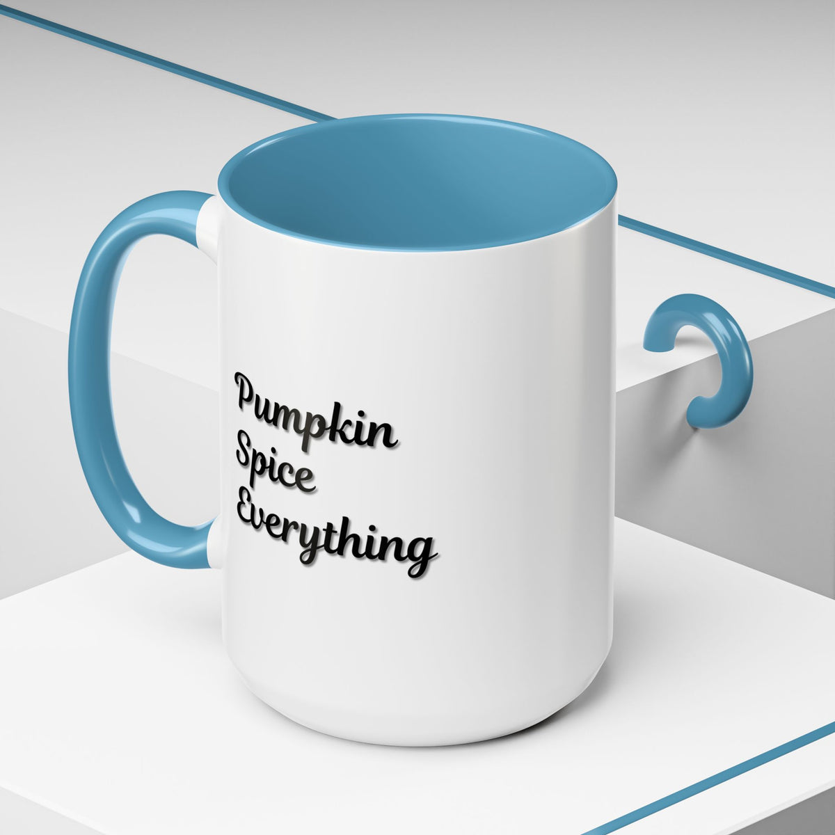 Pumpkin Spice Everything accent coffee mug by Printify, fall seasonal design, 11oz ceramic coffee cup with autumn-themed print.