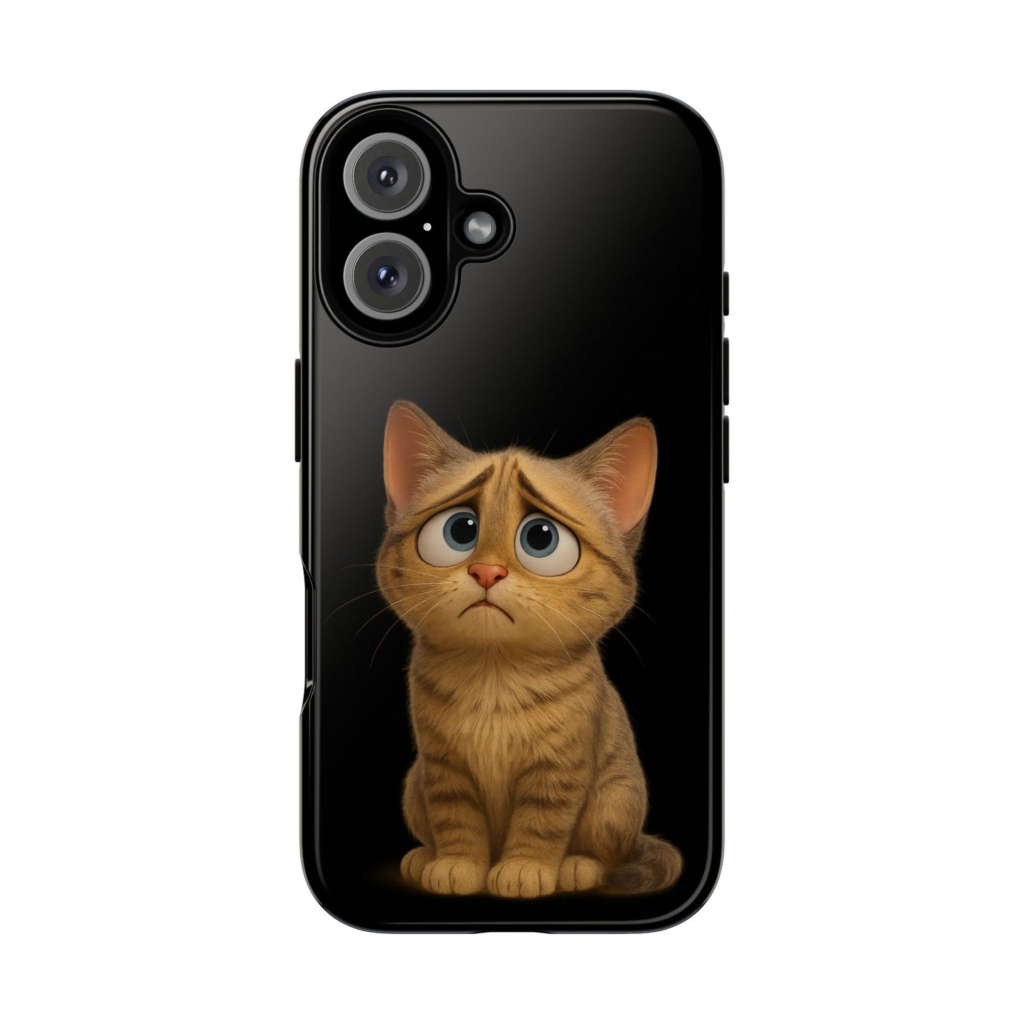 Cute sad kitty print phone case for iPhone, protective and stylish, featuring a kawaii cat illustration on a durable cover.