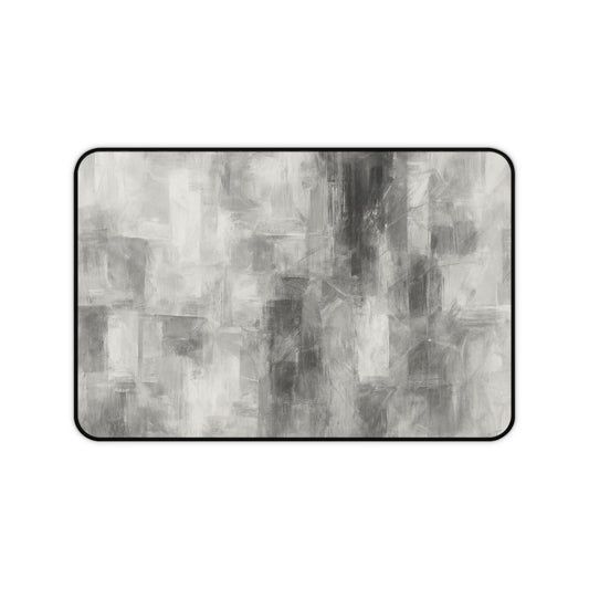Abstract gray brushstroke desk mat by Printify, modern neutral design, large soft surface for office desk protection.