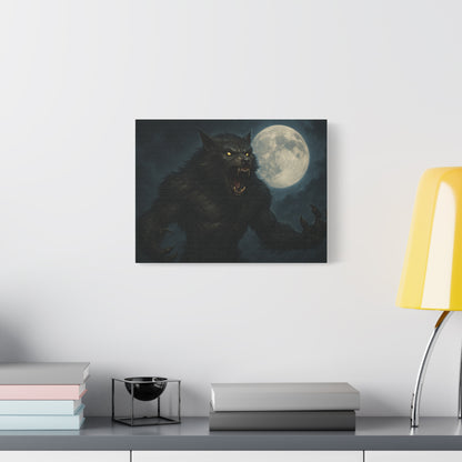 Werewolf Moon matte canvas print featuring a spooky full moon and night sky, ideal for horror-themed wall art decor.