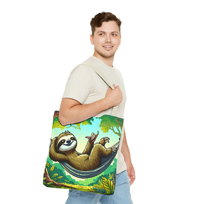 Eco-friendly sloth tote bag by Printify featuring a cute sloth illustration, perfect for animal lovers and everyday use.