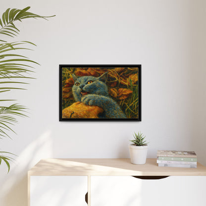 Blue cat canvas print featuring whimsical wall art, perfect as a gift for cat lovers, printed by Printify.