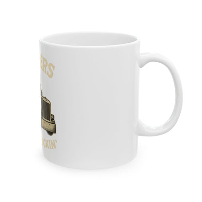 Truckers Keep on Truckin' Ceramic Mug, Coffee Cup for Truck Drivers, Gift for Road Trip Lovers, Travel Mug for Father's Day, Unique [...] - TRV