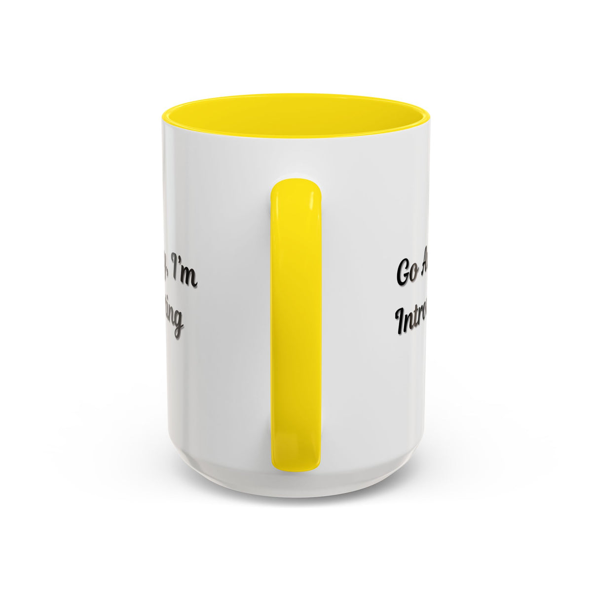Ceramic coffee mug with "Go Away, I'm Introverting" slogan, 11 oz size, from Printify, featuring a white background and black text.