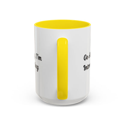 Ceramic coffee mug with "Go Away, I'm Introverting" slogan, 11 oz size, from Printify, featuring a white background and black text.