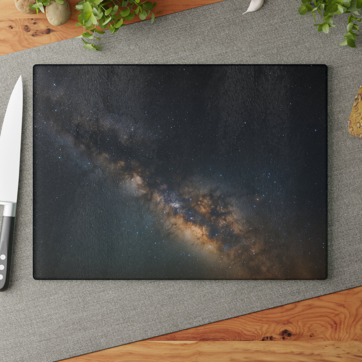 Milky Way Glass Cutting Board — Night Sky Decorative Kitchen Board
