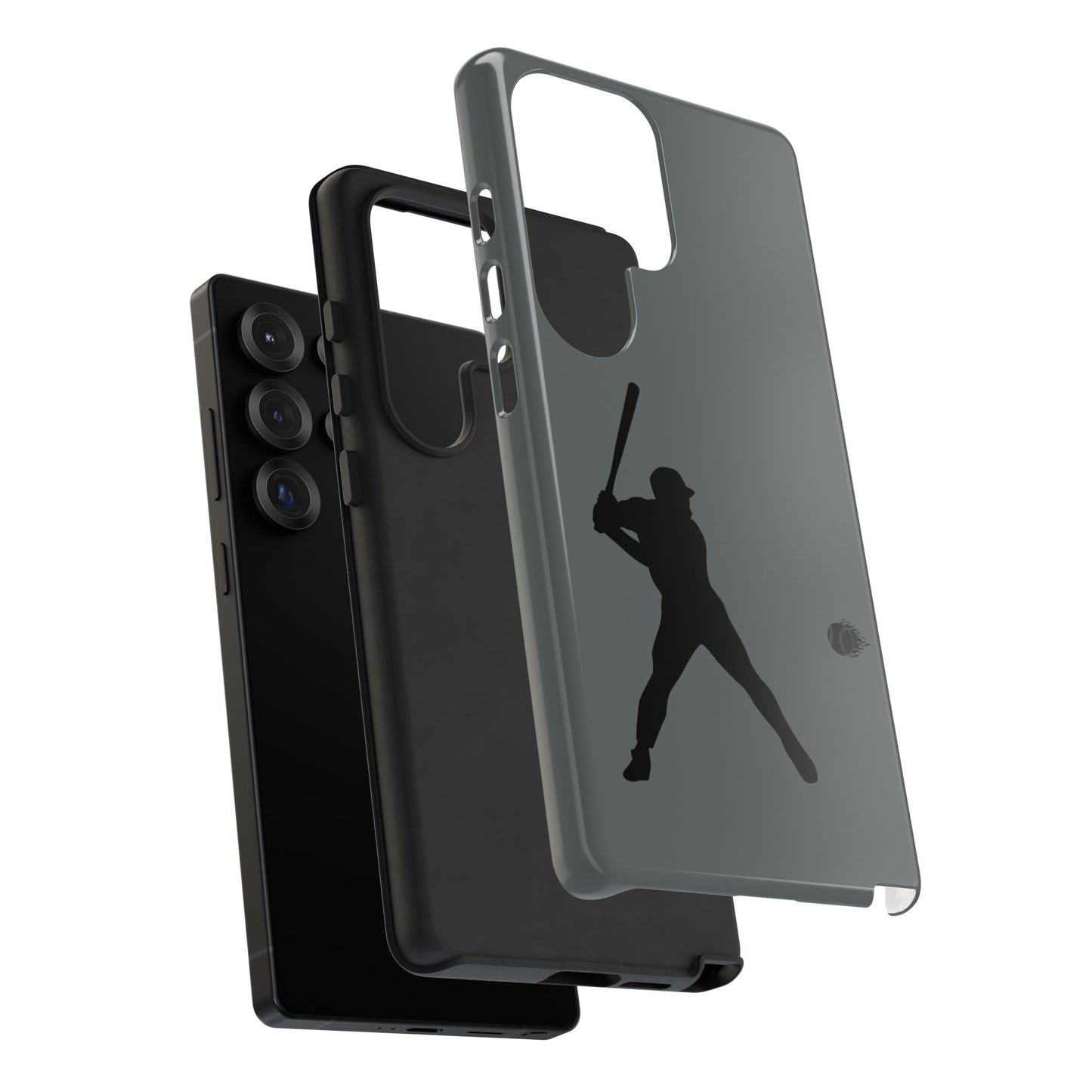 Black baseball silhouette tough phone case for iPhone, featuring sporty protective design by Printify.